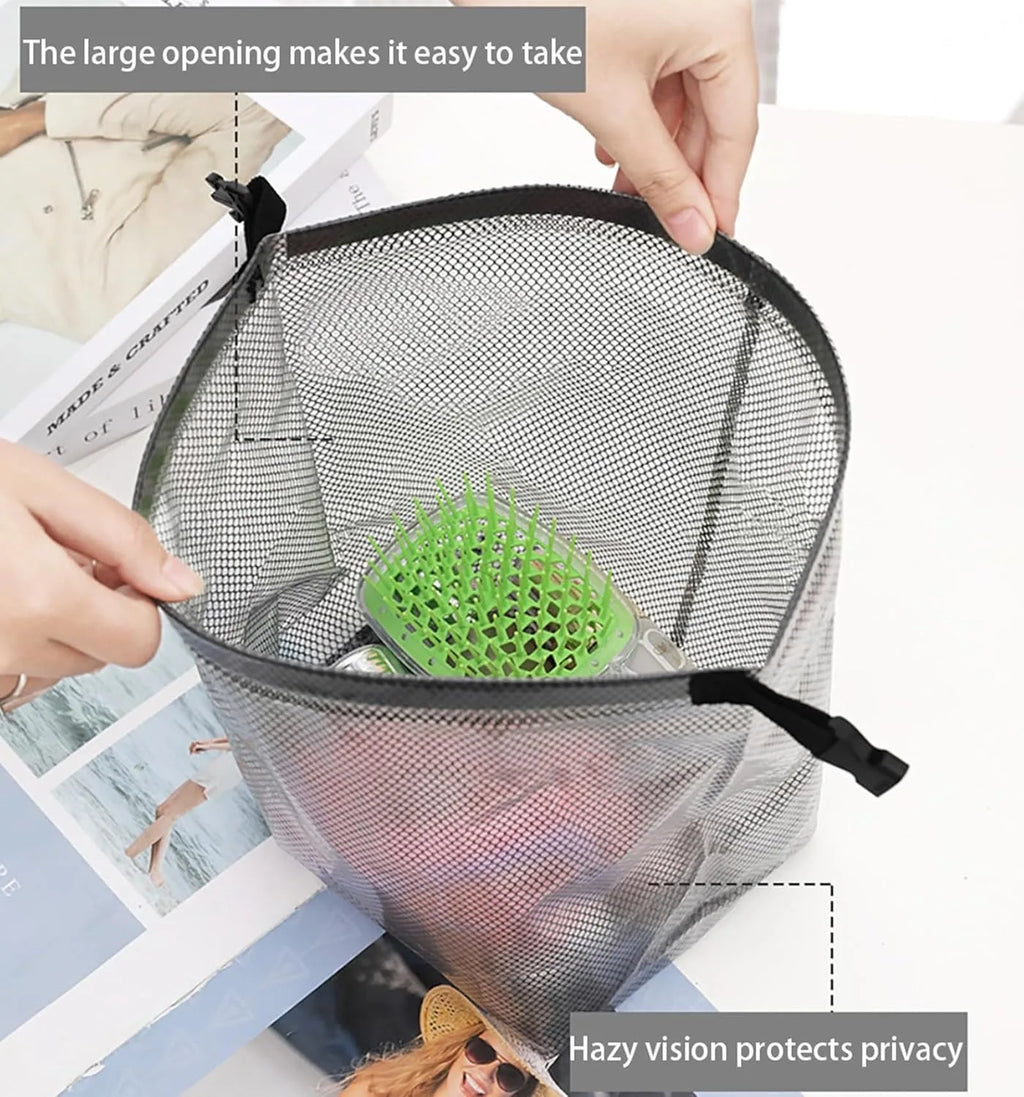 1PC Waterproof Mesh Cosmetic Bag for Travel, Gym, Bathroom, Quick-Dry Toiletry Organizer with Handle Portable Makeup Pouch