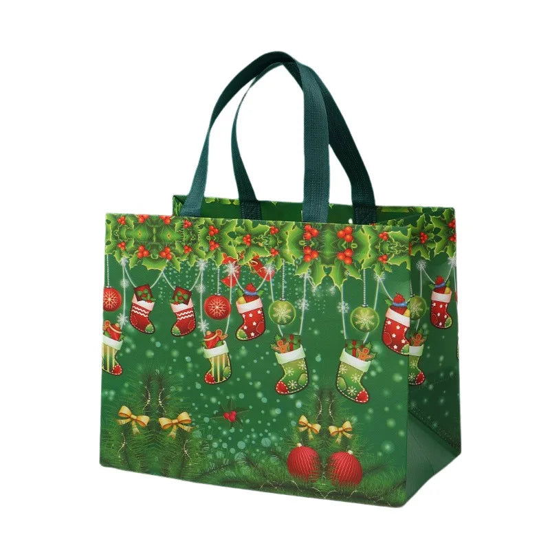 New Year Christmas Non-Woven Fabric Tote Bags Candy Gift Packaging Santa Claus Kid Holiday Happy Year Party Favors Gift Bag 2024