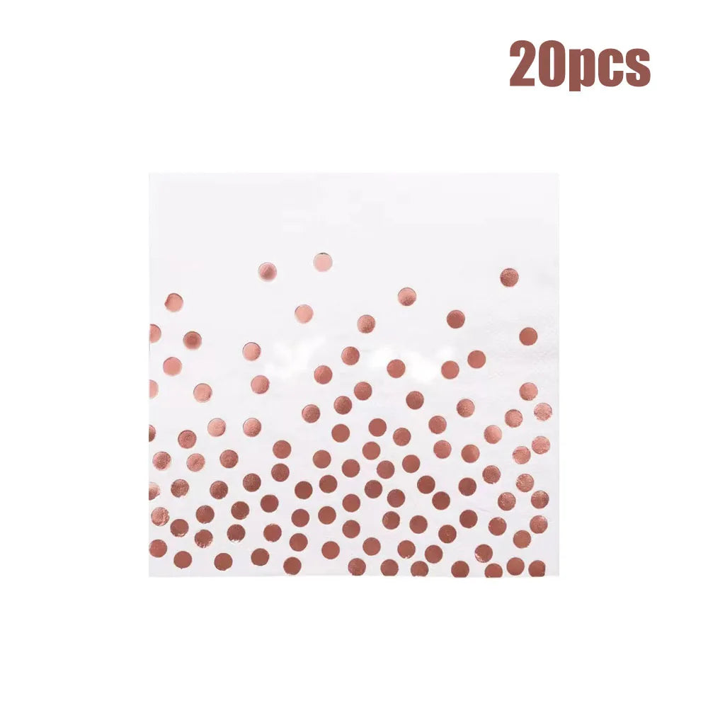 Rose Gold Disposable Tableware Sets Rose Gold Stamping Paper Plates Napkins Queen Princess Girls Happy Birthday Party Supplies