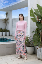 AP 2025SS Women Floral Satin Slip Dress Light Pink Knitting V-neck Sweater Elegant Lady Skirt