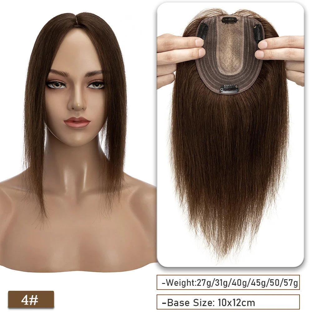 SEGO 10x12CM Hair Toppers for Women No Bangs 130% Density Silk Base Real Human Hair Clip in Top Wiglet Hair Pieces for Women
