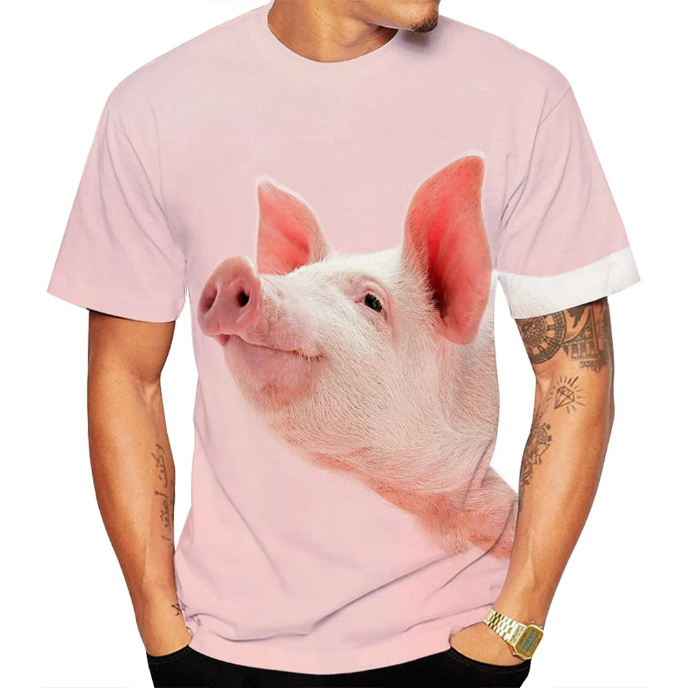 Popular 3D art design of cute pigs in summer, youthful fashion personality, cute popular T-shirt