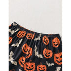 Women's Halloween Pumpkin Print Pajama Set Short Sleeve Button Up Top and Shorts Casual Sleepwear Loungewear Homewear Set