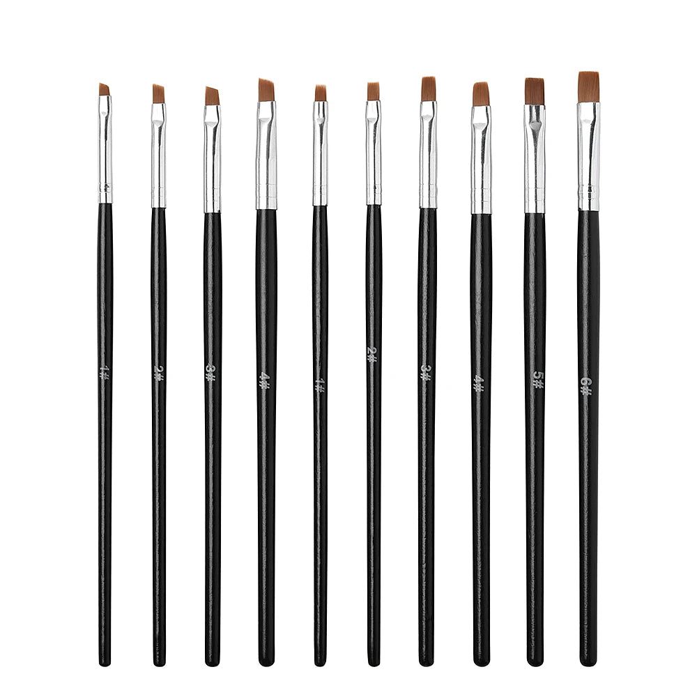 Nail Art Brush Flat Tilted Manicure Brush Nylon Hair Wooden Handle Drawing Brush for Nails Paint Gel Brush Pen Extension Design
