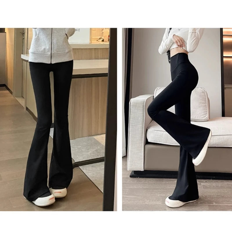 Shark Flared Pants for Women High Waist Skinny Black Casual Spring Autumn 2025 Dance Yoga Micro-Pull