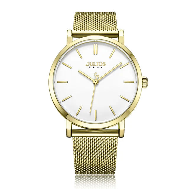 New Thin Julius Men's Watch Women's Watch Couple Lovers Clock Fashion Hours Stainless Steel Simple Boy Girl Birthday Gift Box