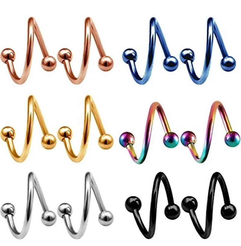 1Pair  Surgical Steel Spiral Twisted Lip Ring Nose Rings 16 Gauge Ear Cartilage Helix Piercing Body Accessories Jewelry