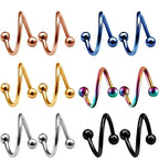 1Pair  Surgical Steel Spiral Twisted Lip Ring Nose Rings 16 Gauge Ear Cartilage Helix Piercing Body Accessories Jewelry