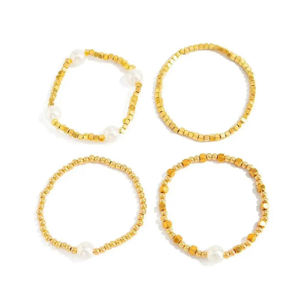 IngeSight.Z 4 Pcs/Set Bohemian Imitation Pearl CCB Beaded Bracelets Women Vintage Handmade Stretch Bangle Couple Trendy Jewelry