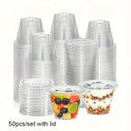 50/100pcs Clear Plastic Cups with Lids BPA Free Fruit Parfait Yogurt Dessert Container for Picnic Party Catering Storage