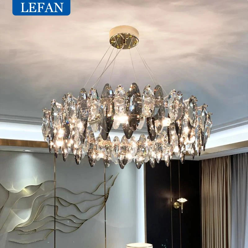 Modern Luxury Crystal Chandeliers Lighting Indoor Lustre E14 LED Pendant Lamp for Living Room Art Decor Hanging Light