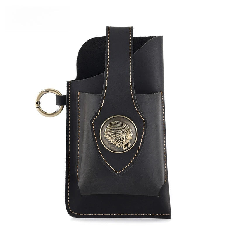 Men's Genuine Leather Retro Mobile Phone Bag Fanny Pack Sports Tactical Belt Pouch Waist Pack Hip Sack
