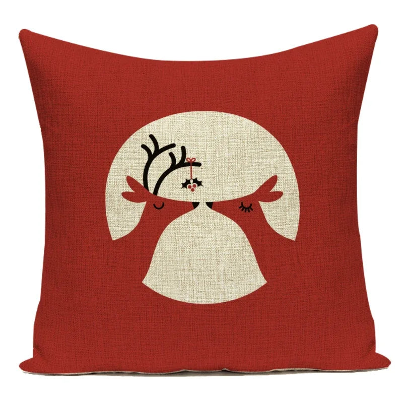 Merry Christmas Cute Cartoon Decorative Pillows Case Santa Christmas Tree Deer Snowman Polyester Cushion Cover For Bed Room