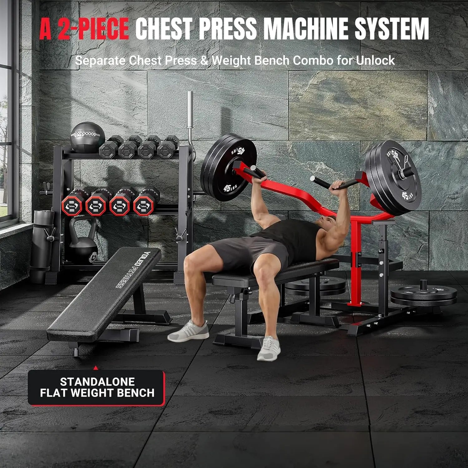 Chest Press Machine, 1100LBS Bench Press Machine with Separate Press Station & Adjustable Weight Bench, Independent, Customized