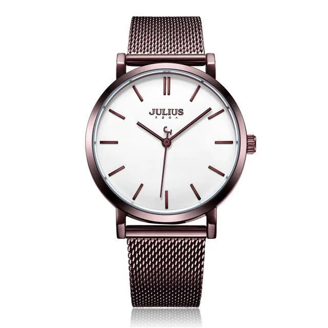New Thin Julius Men's Watch Women's Watch Couple Lovers Clock Fashion Hours Stainless Steel Simple Boy Girl Birthday Gift Box