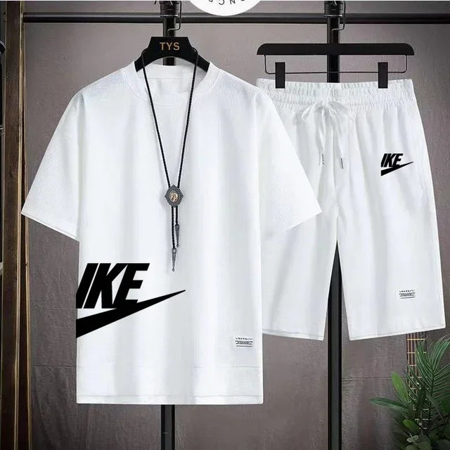 Summer fashion short-sleeved T-shirt + sports shorts set, men's casual jogging and fitness sportswear breathable two-piece set