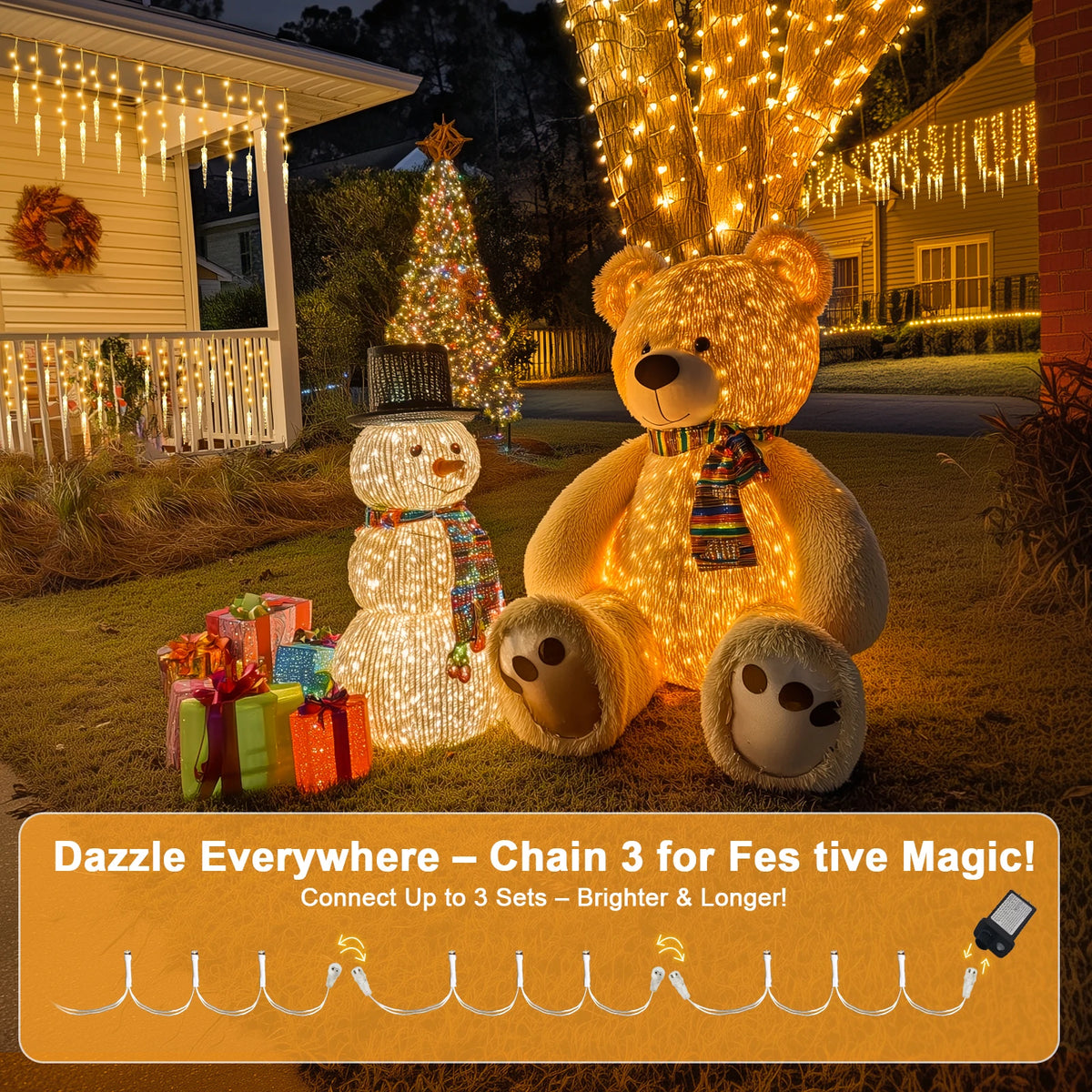 35ft 320 LED Icicle Christmas Lights, Dual Color Warm White & Cool White String Light, Connectable Up to 3 Sets with Remote Control, 11 Modes Timer Memory for Indoor Outdoor Holiday Decor
