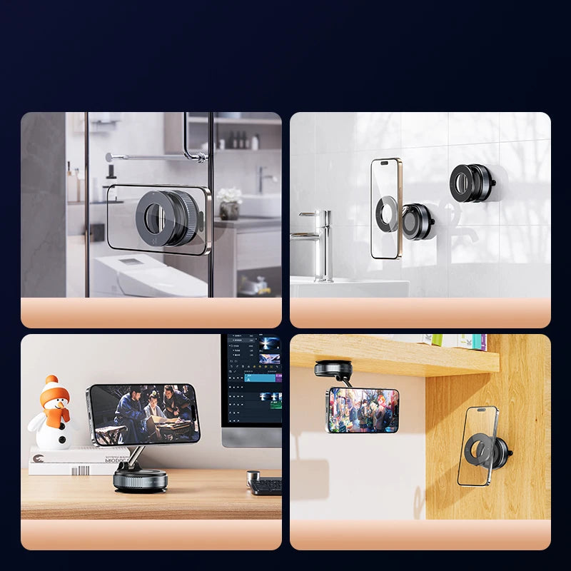 Upgraded 360° Vacuum Magnetic Phone Holder, Magnetic Car Phone Mount, Hands-Free Suction Cup Phone Holder for Car/Gym/Mirror