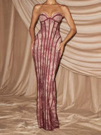 Women Gauze Fishbone Strapless Dress Chic Backless Off-shoulder Waist Cinching Slim Maxi Vestidos 2026 Lady Evening Party Gowns