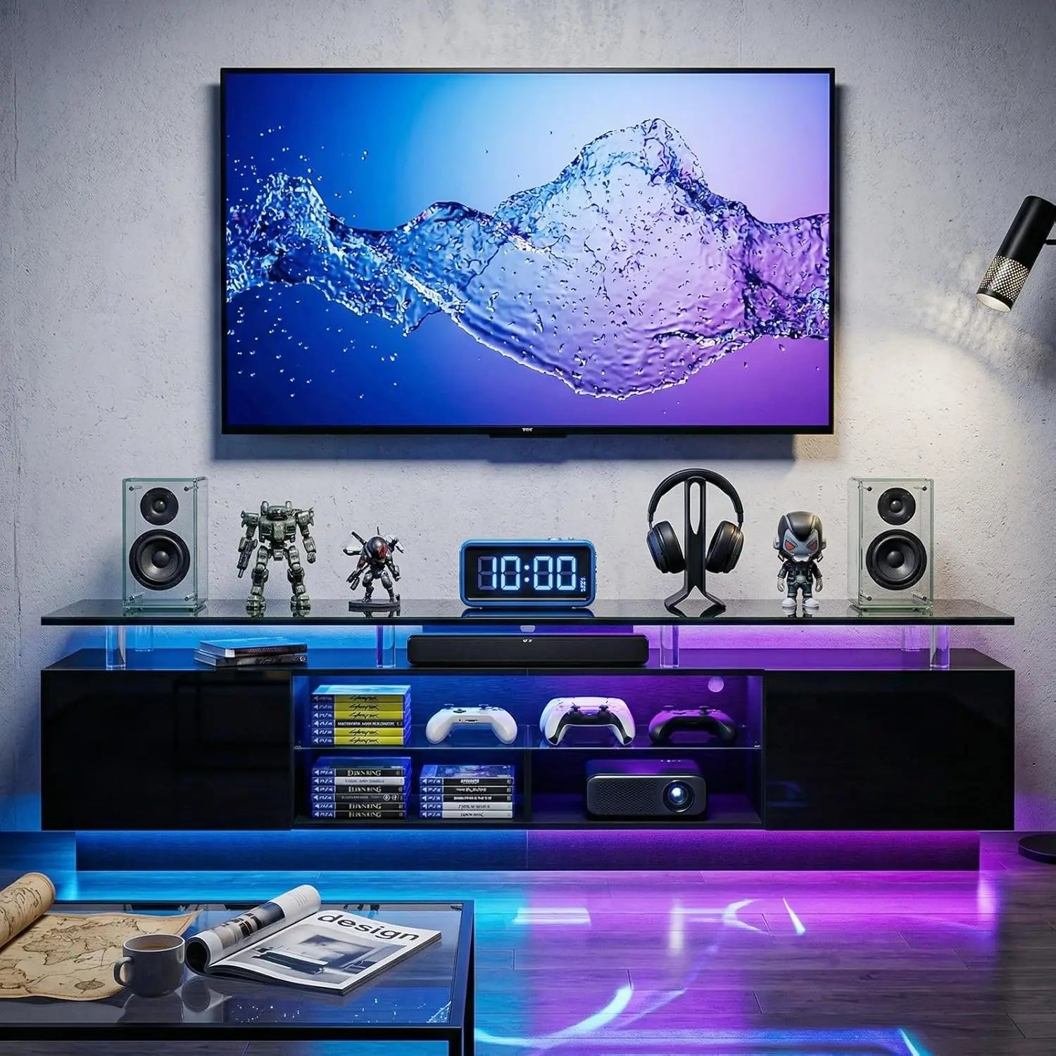 70 inch Modern TV Stand with Electric Fireplace for TVs up to 80 inches White Living Room Media Console Entertainment Center