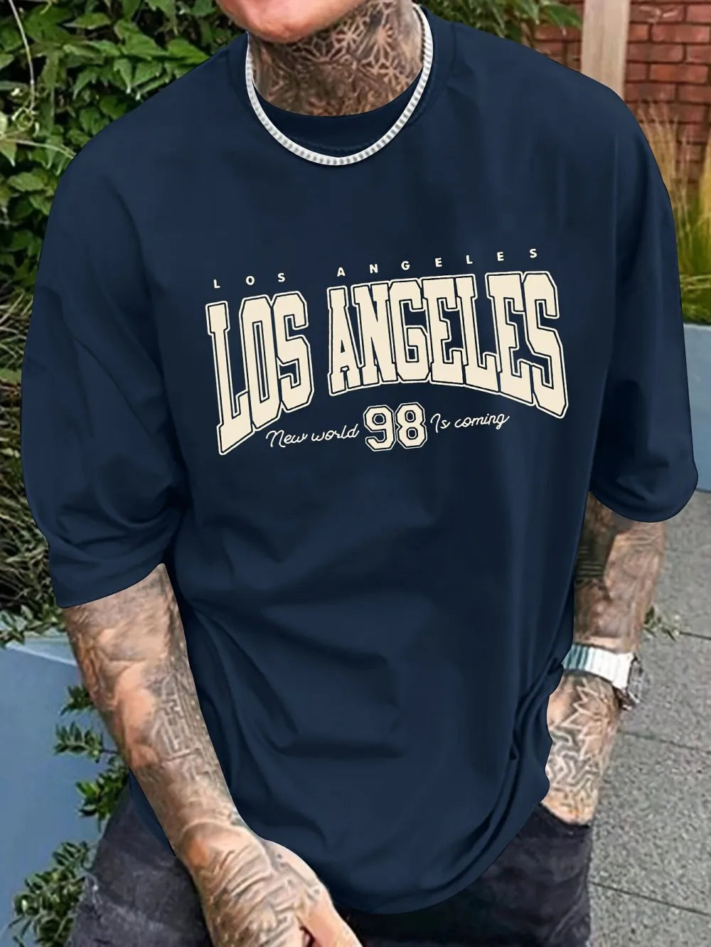 Fashionable new men's summer Los Angeles printed breathable round neck T-shirt outdoor casual versatile top