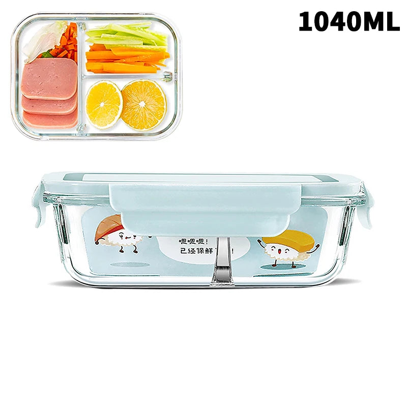 1/2/3 Grids Thickened Leak Proof Microwave Safe Food Crisper High Borosilicate Glass Bento Box With Lids Airtight Lunch Boxes