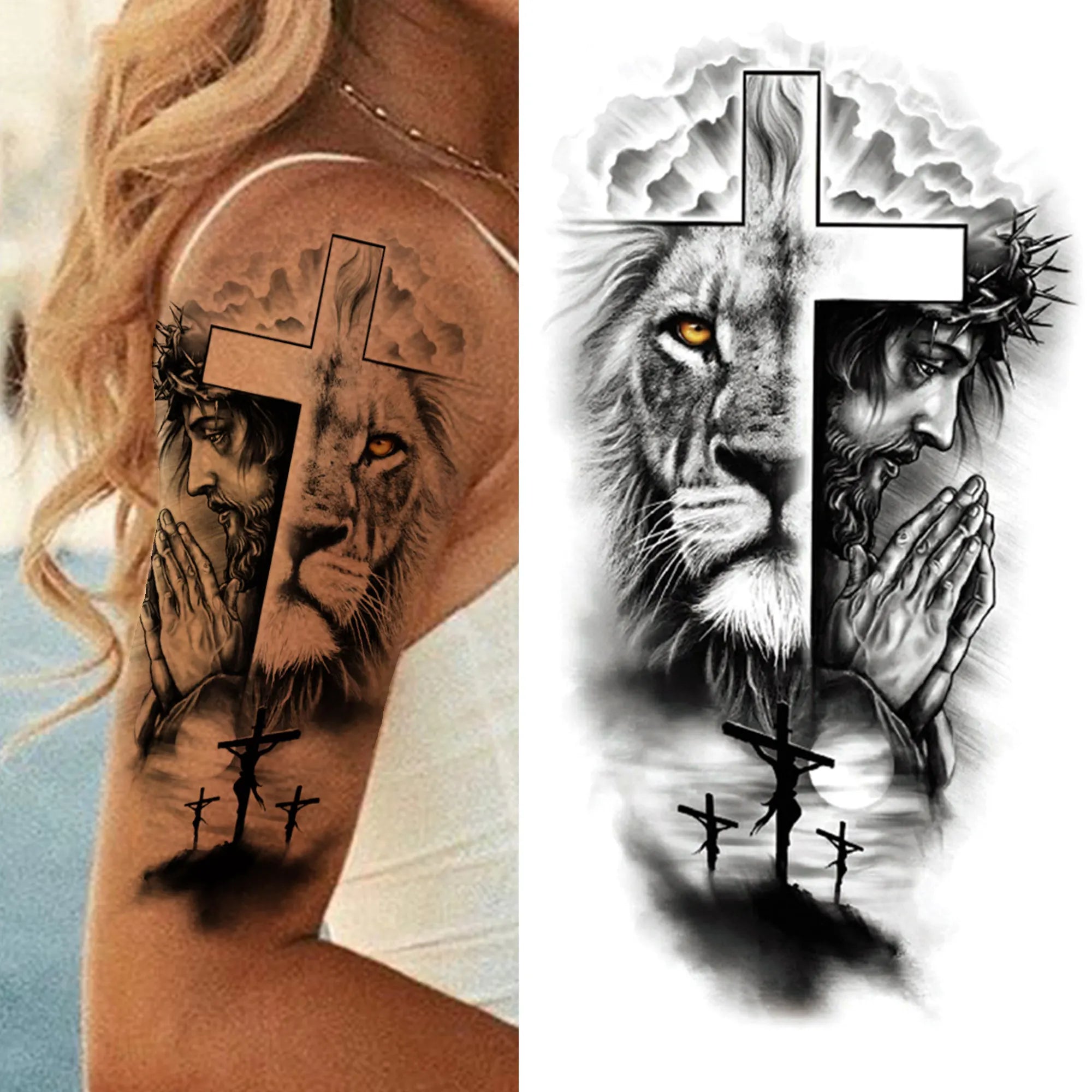 Full Arm Temporary Tattoos Sleeve For Men Women Realistic Fake Tatoos Warrior Lion Tiger Flower Tatoo Sticker Black Totem Maori