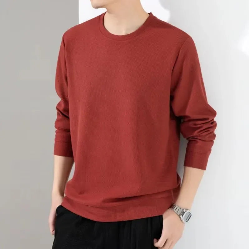 Men Long Sleeve t-Shirt Tops Fashion Waffle t Shirt o Neck Slim Fit t-Shirts Comfortable Tee Soild Casual Tshirt Man Clothing