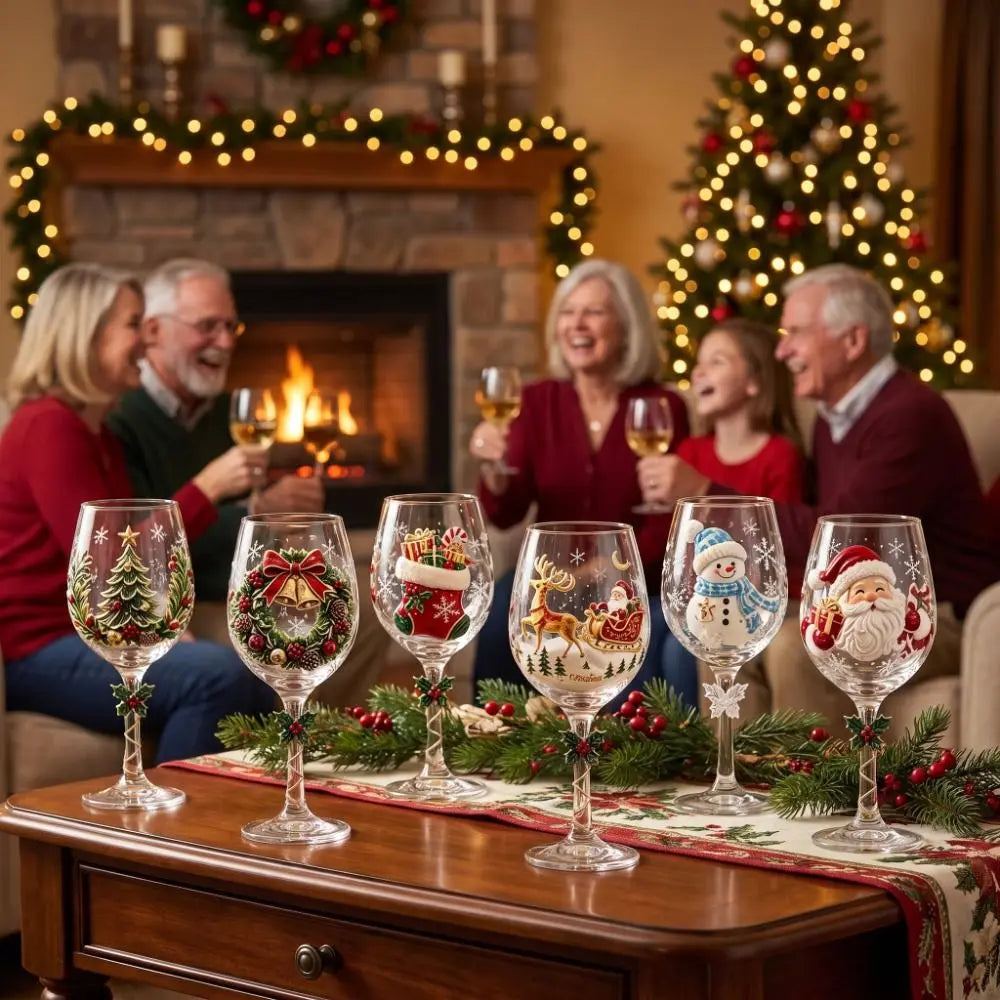 Christmas Gifts Santa Claus Christmas Wine Glass Snowman Transparent Clear Stemmed Cup Funny 3D Creative Tall Glass Table Decor