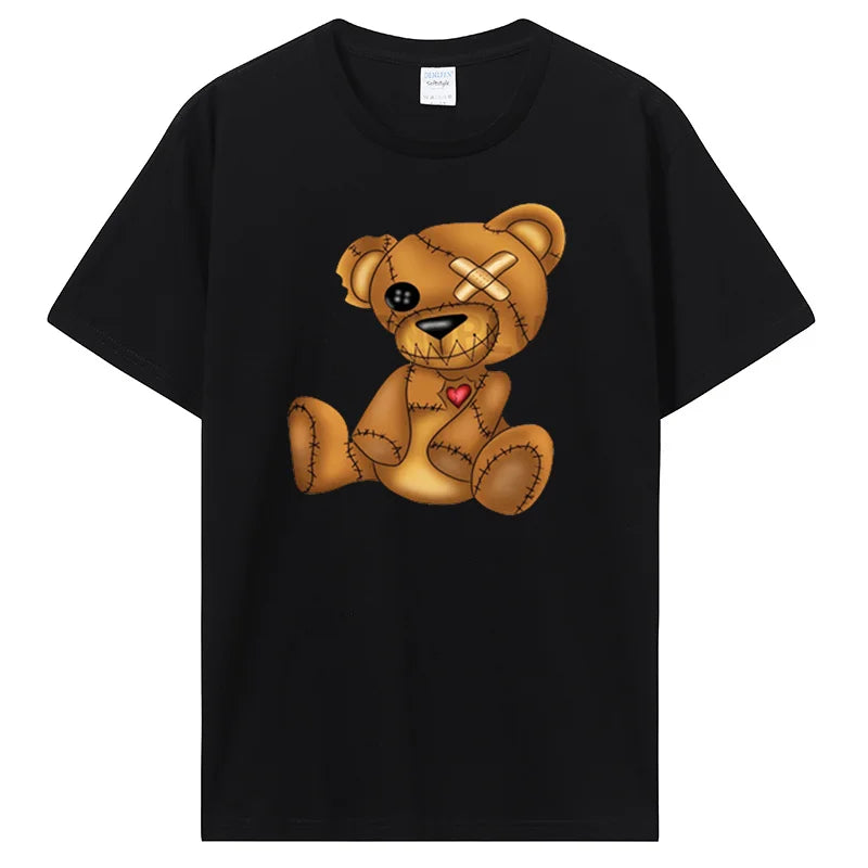 Teddy Bear Playing Badminton T-shirt Cotton Clothing Tops Graphics Kawaii Men Women Short Sleeve Print TShirt Tees