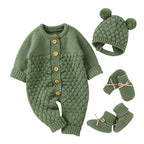 Newborn Baby Clothes Set Knitted Infant Girl Boy Romper +Hat +Gloves +Shoes Fall 4PC Long Sleeve Jumpsuit Outfits +Mitten +Boots