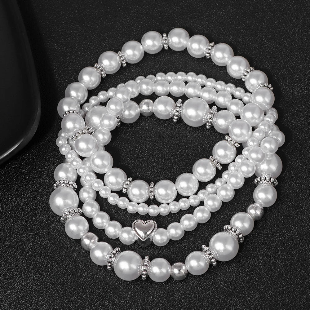4 Pcs/Set White Pearl Bracelet Set Multilayer Gold Color Beads Bracelet For Women Trendy Imitation Pearl Bangle Luxury Jewelry