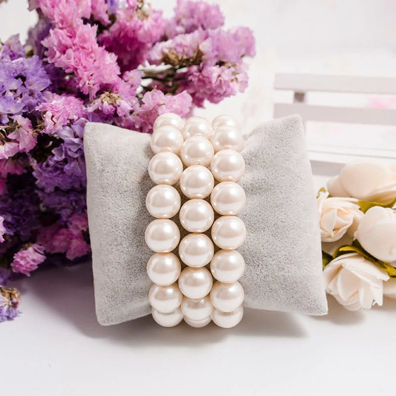 Fashion Elegant Elastic White Pearl Bracelet For Women Men Wedding Banquet Stretch Bracelets 6-12mm Beads Handmade Jewelry Gift