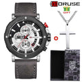 BORUSE 2 Pcs/set Fashion Simple Men's Quartz Wrist Watch Necklace  Pu Leather Strap The Perfect Gift for Men During The Holiday