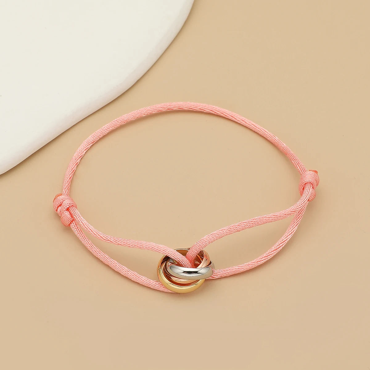 Simple Fashion Unisex Bracelet 3 Metal Round Circle Accessory Adjustable Men's Rope Bracelet for Women Jewelry Gifts