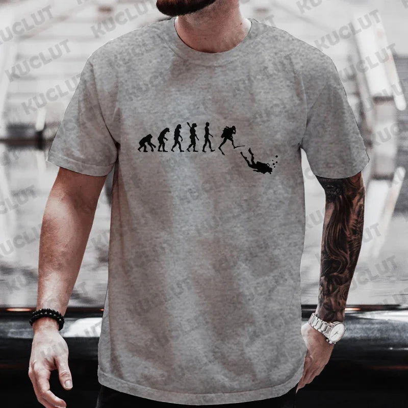 Diver 200 Bar Funny T Shirts Men Summer Harajuku Shirts Short Sleeve Streetwear Tops Oversized Clothing Scuba Diving Men Clothes