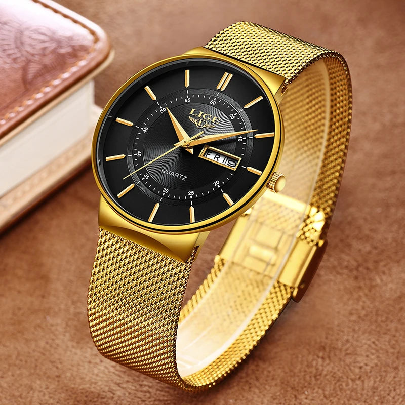 LIGE 2024 Luxury Men Watches Waterproof Ultra Thin Date Clock Male Steel Strap Casual Quartz Watch Men Sports Wrist Watch Man