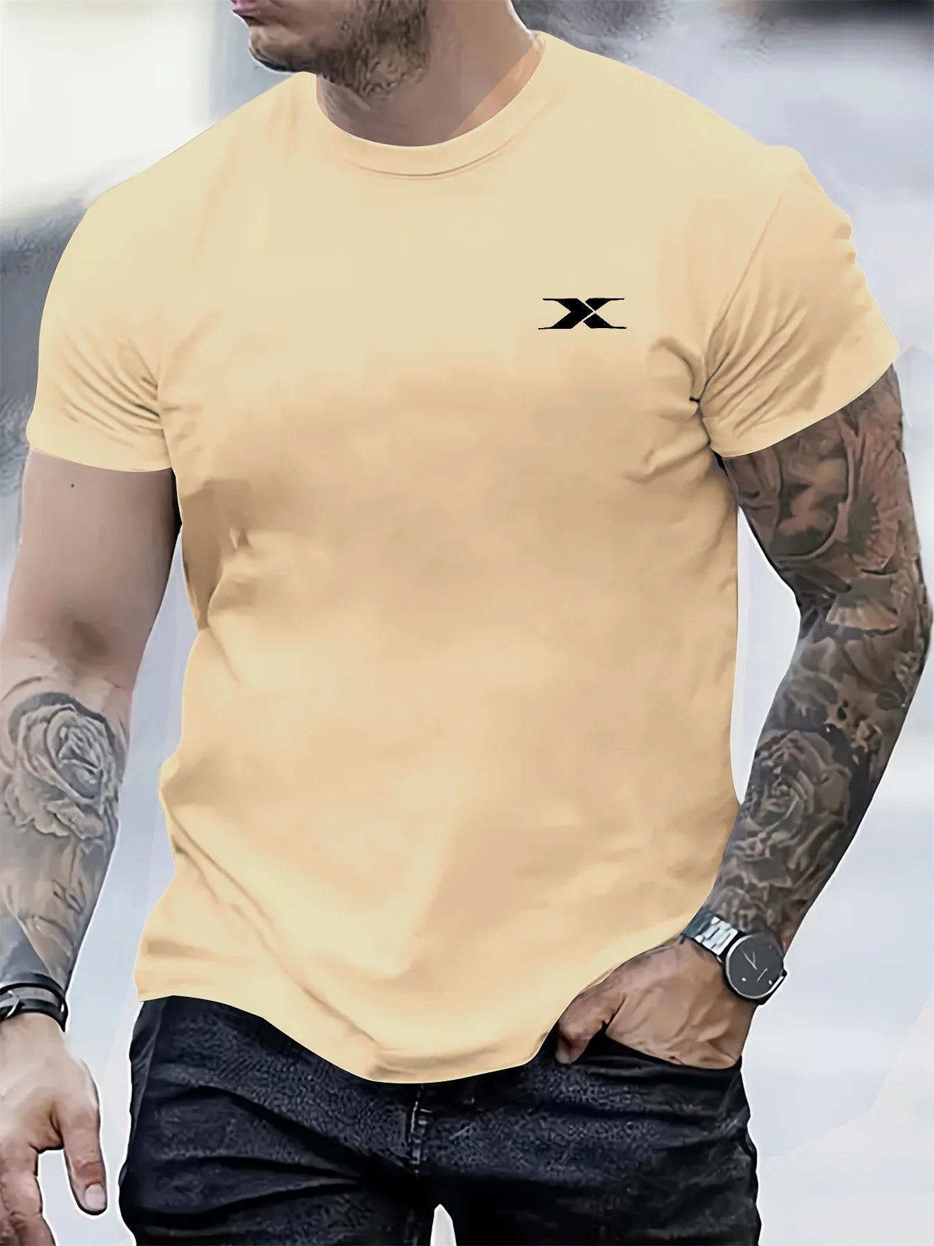New Summer Men's Fashion T-Shirt with Letter Print, Short Sleeve, Casual Sports Crew Neck, 100% Cotton