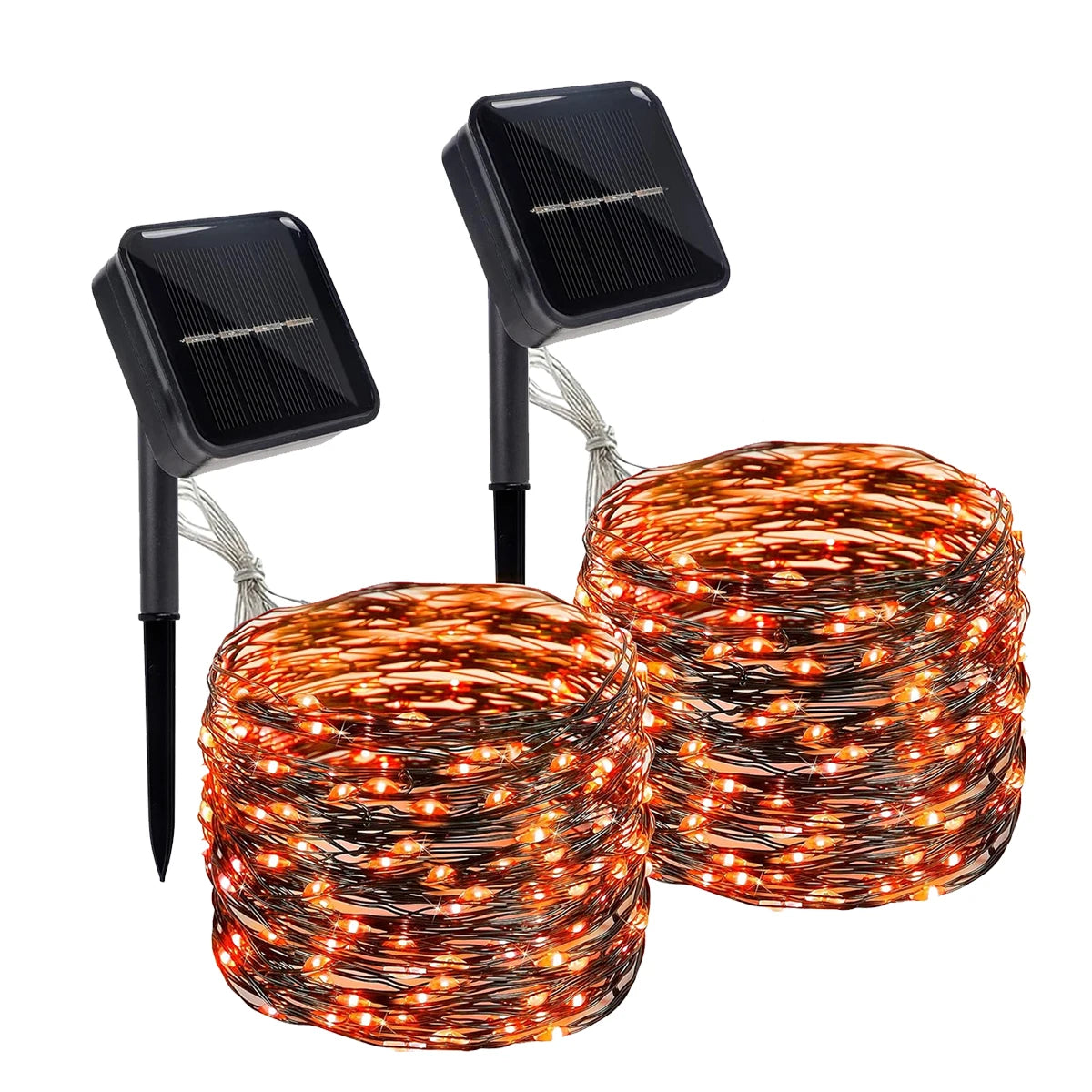 2 Pack 120LED Halloween Solar Powered Black Copper Wire Lamp Lights With 8 Lighting Modes Outdoor Waterproof Horror Atmosphere