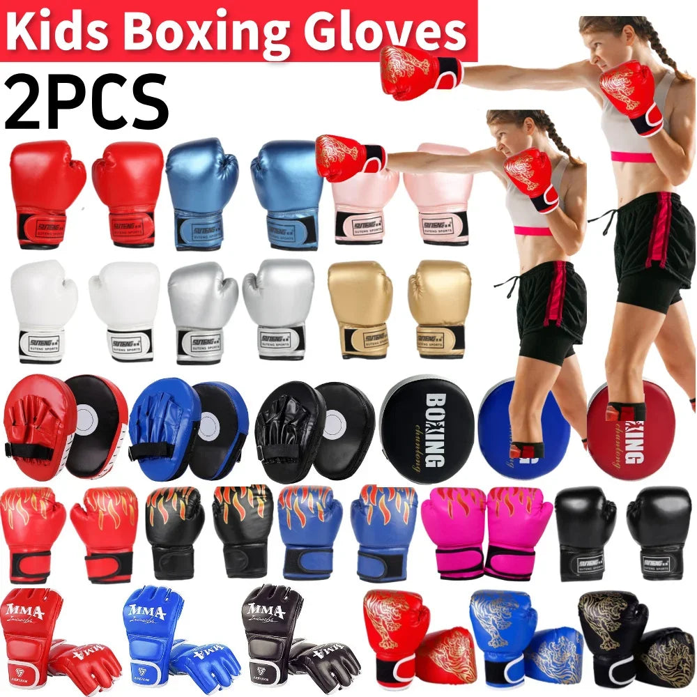 1Pair Kids Boxing Gloves PU Leather MMA Fighting Gloves Punching Bag Kickboxing Thai Gloves Professional for Kids Child Training