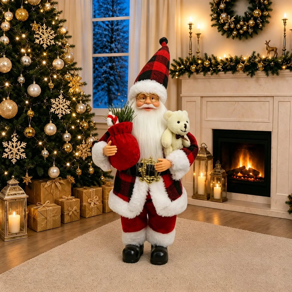 30cm Standing Santa Claus Doll Figurine Christmas Decorations For Home Tabletop Ornaments New Year Navidad Kids Gift Party Decor