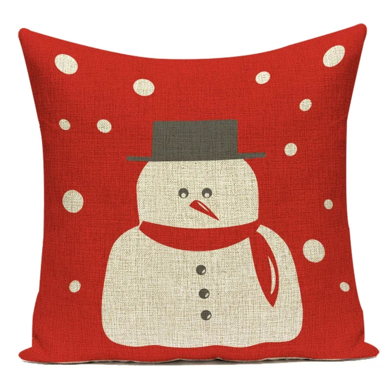 Merry Christmas Cute Cartoon Decorative Pillows Case Santa Christmas Tree Deer Snowman Polyester Cushion Cover For Bed Room