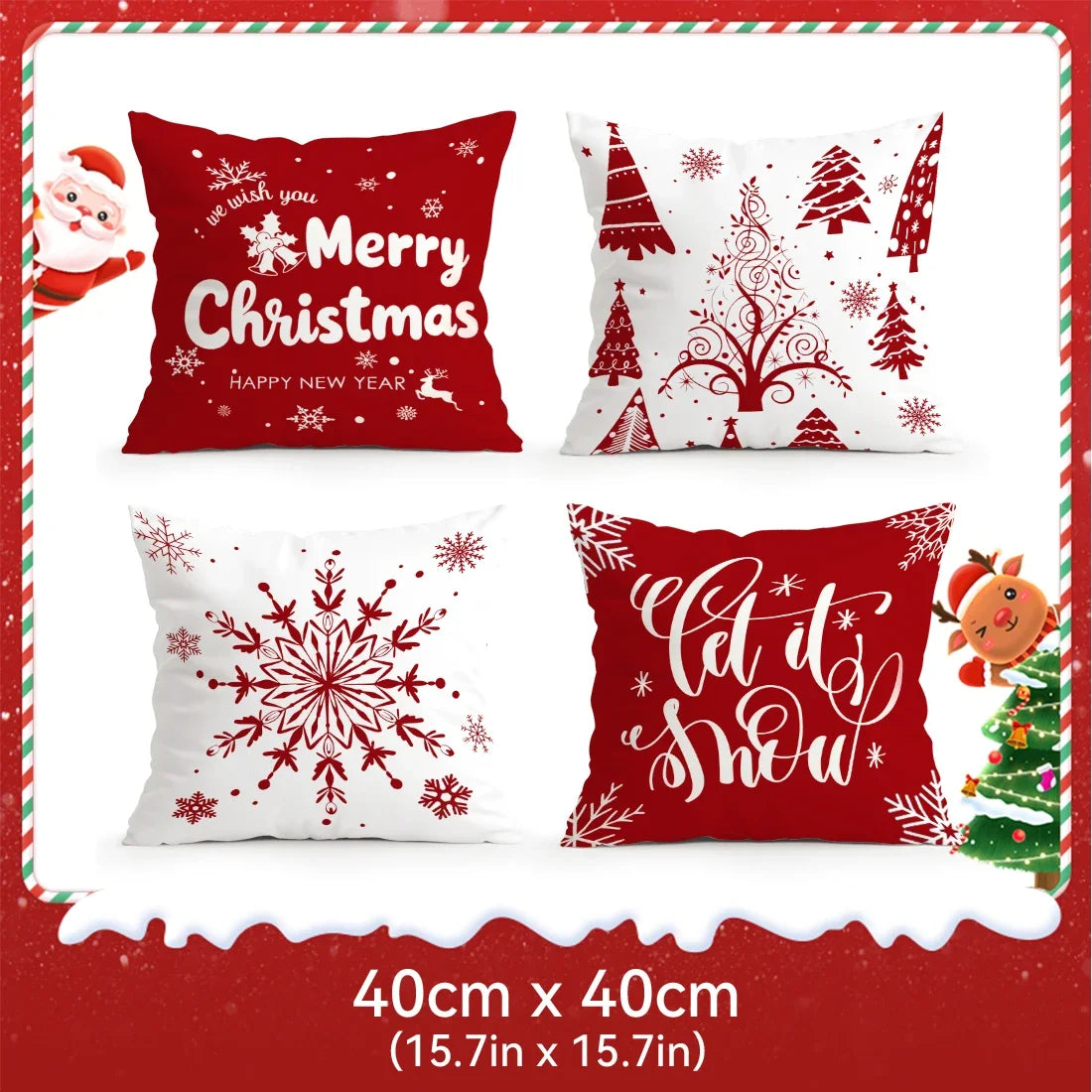 40/45/50cm Red Christmas decoration Cushions Pillowcase Polyester Cushion Cover Throw Pillow Pillowcover Home Car Sofa Decor