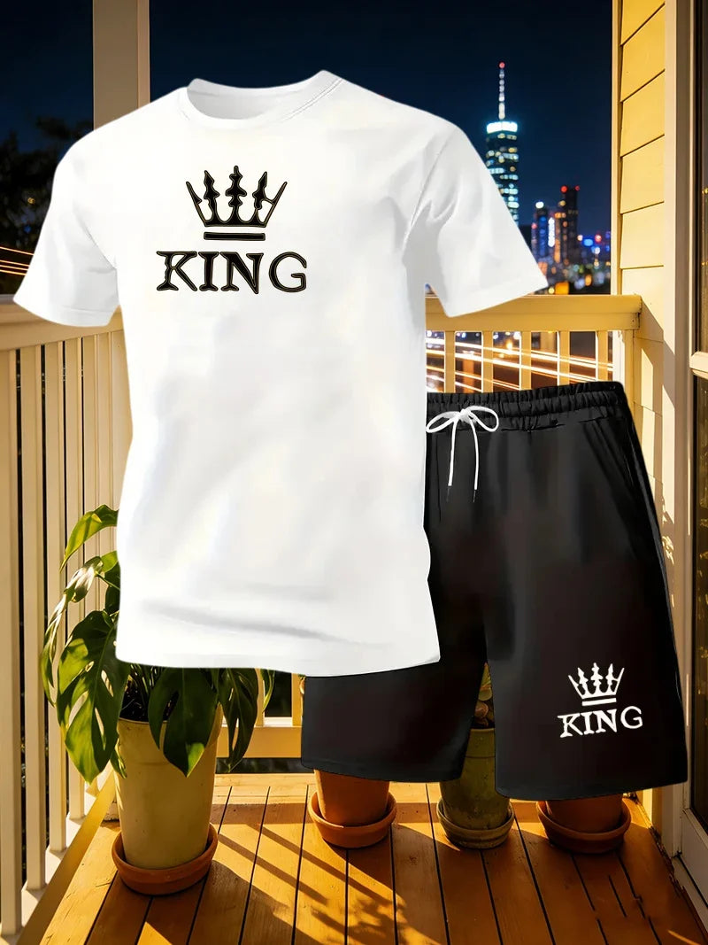 Men's Sports 2-piece Set Summer Men's Fashion Casual Short sleeved T-shirt Shorts Loose Fitness/Running/Leisure 2-piece Set