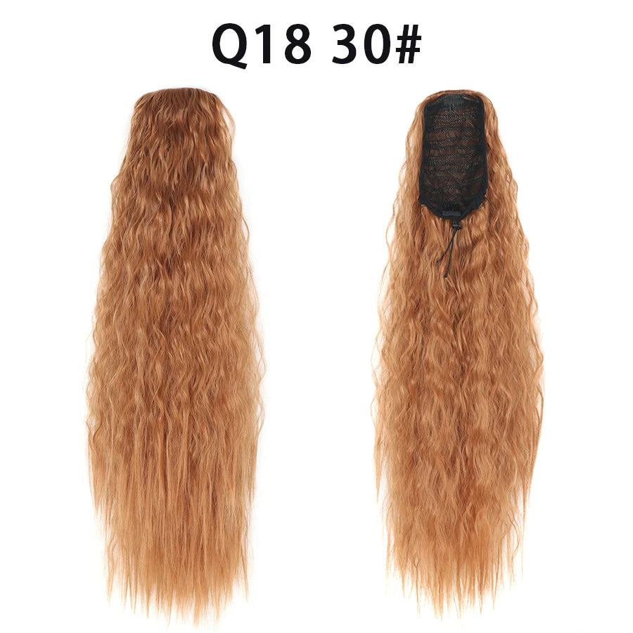 22 Inch Drawstring Ponytail Extension Curly Wave Long Ponytail Hair Extension Synthetic Corn Wavy Drawstring Ponytail Extensions