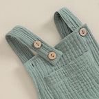 Pudcoco Baby Cotton Linen Suspender Overalls, Solid Color Sleeveless Square Neck Romper Outfit for Boys Girls 0-24M