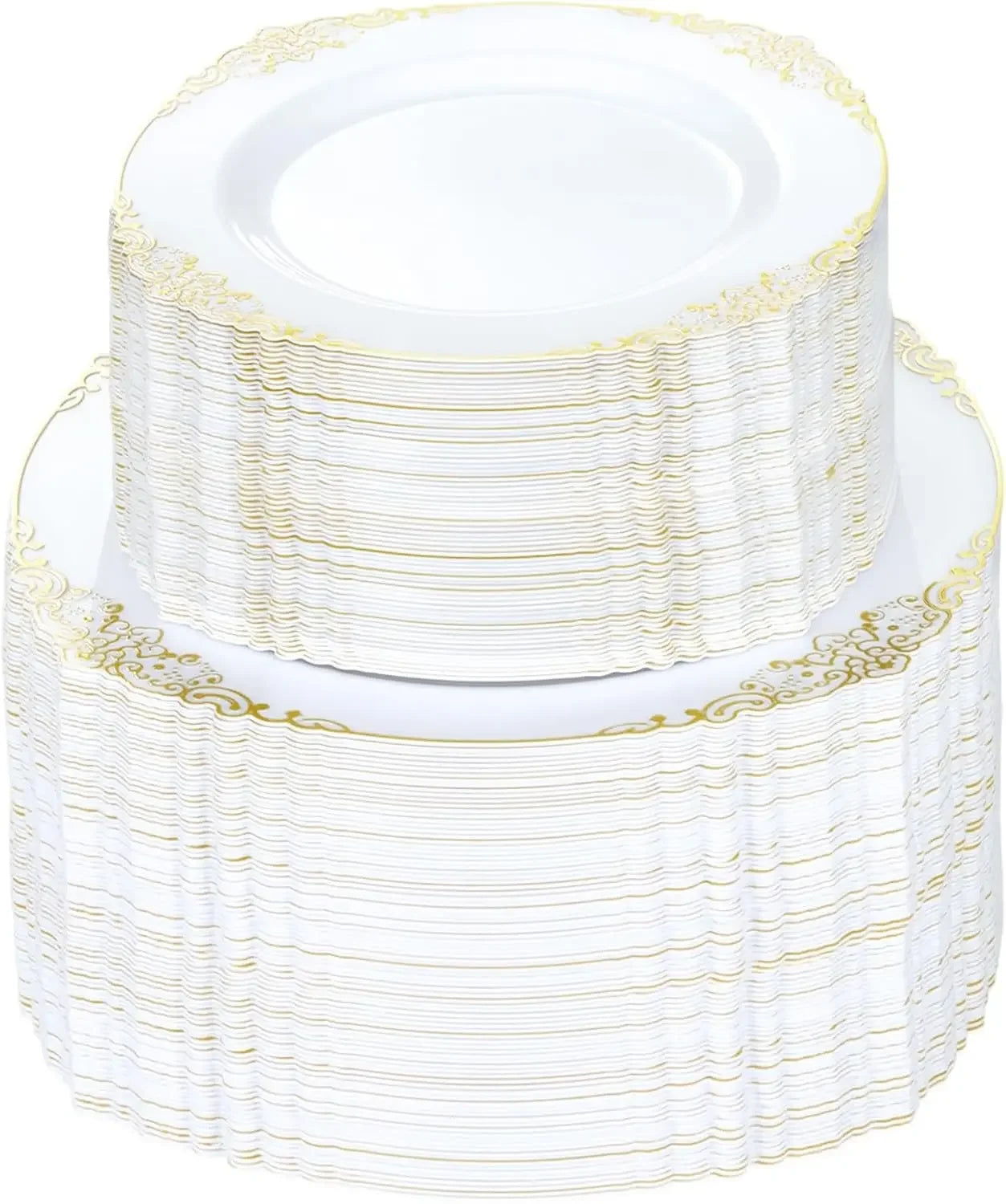 White And Gold Disposable Plates 200 Pcs For 100 Guests Dinner Dessert Plates For Party Wedding Graduation
