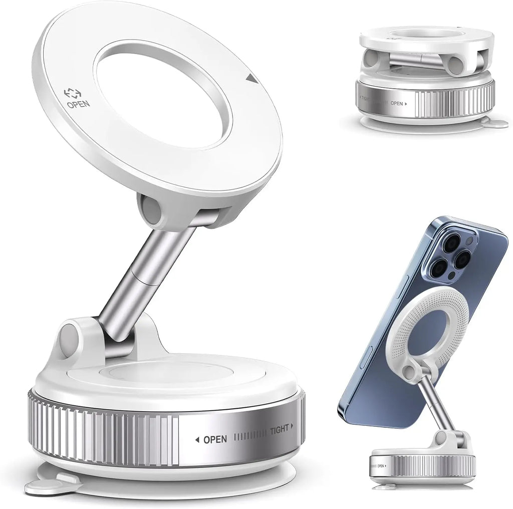 Magnetic Suction Phone Holder, Foldable and Retractable Hands-Free Suction Cup Phone Mount for Car/Gym/Mirror/Smooth Surface