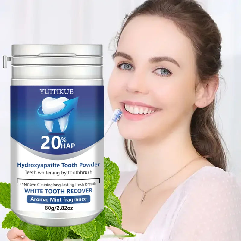 20% HAP Hydroxyapatite Tooth Powder: Teeth Whitening, Deep Cleaning, Enamel Protection, Long-Lasting Fresh Breath (Mint) 80g