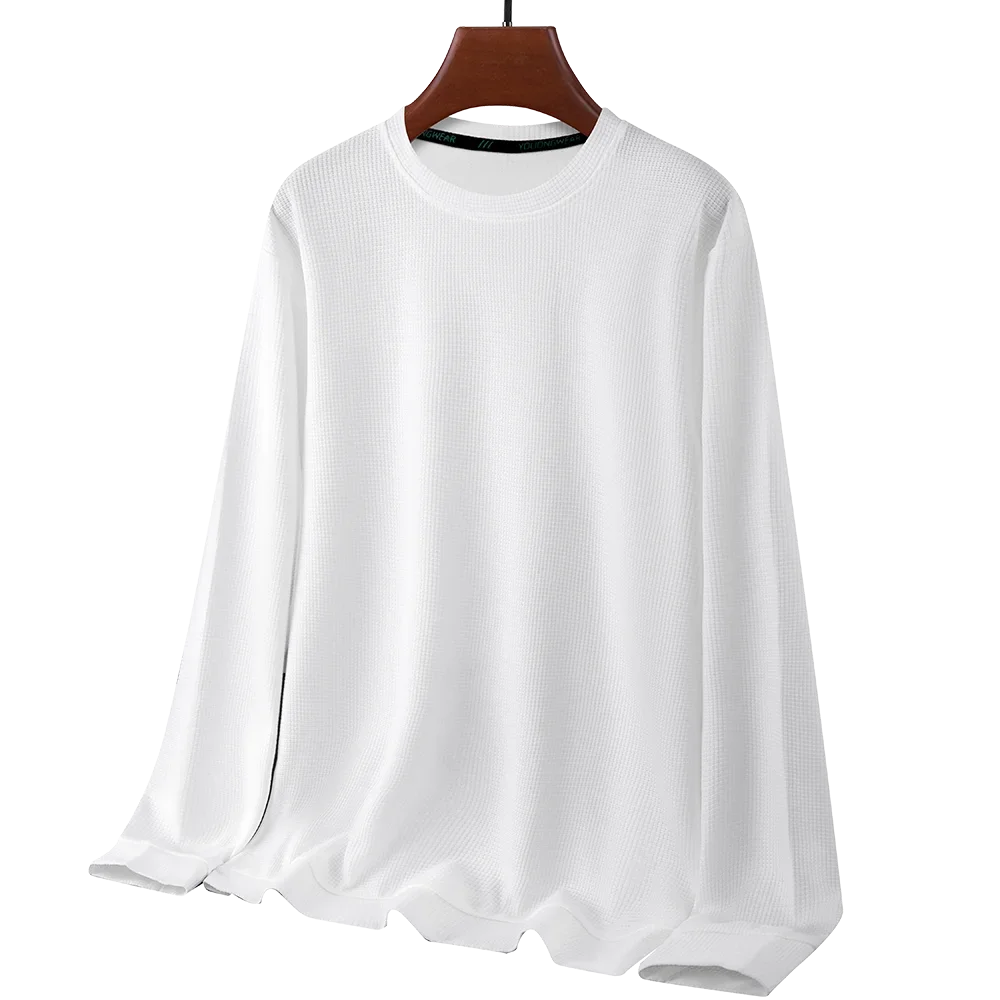 Men Long Sleeve t-Shirt Tops Fashion Waffle t Shirt o Neck Slim Fit t-Shirts Comfortable Tee Soild Casual Tshirt Man Clothing